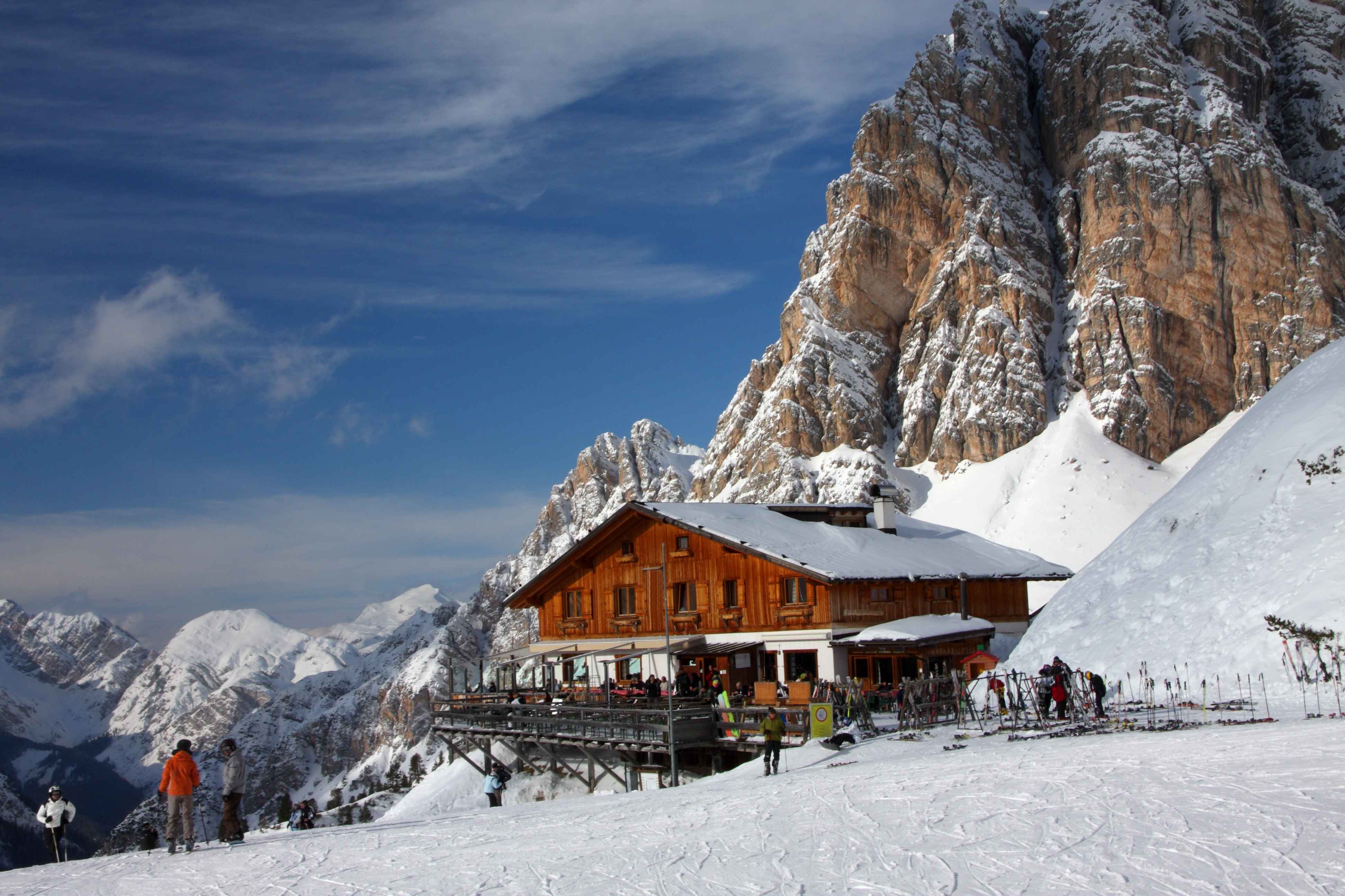 Ski resort in Veneto under a blue sky and sunny day