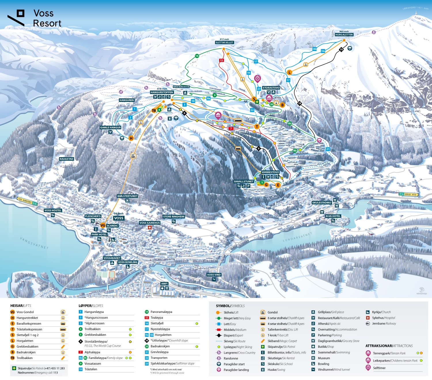 Voss ski resort piste map