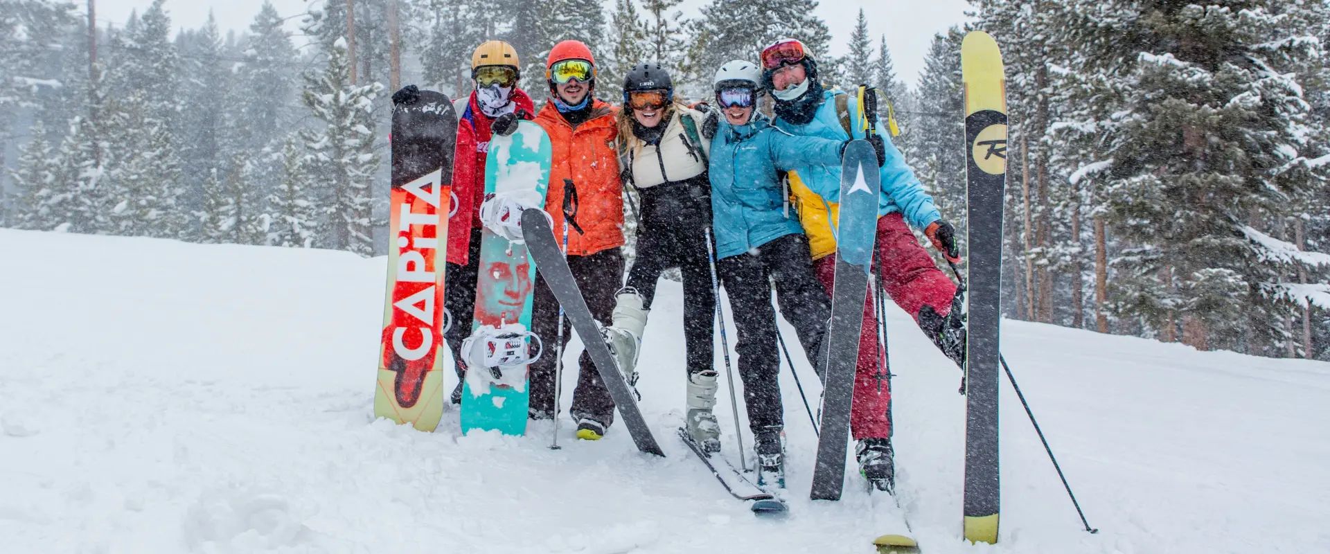 Group of friends together on a group ski holiday
