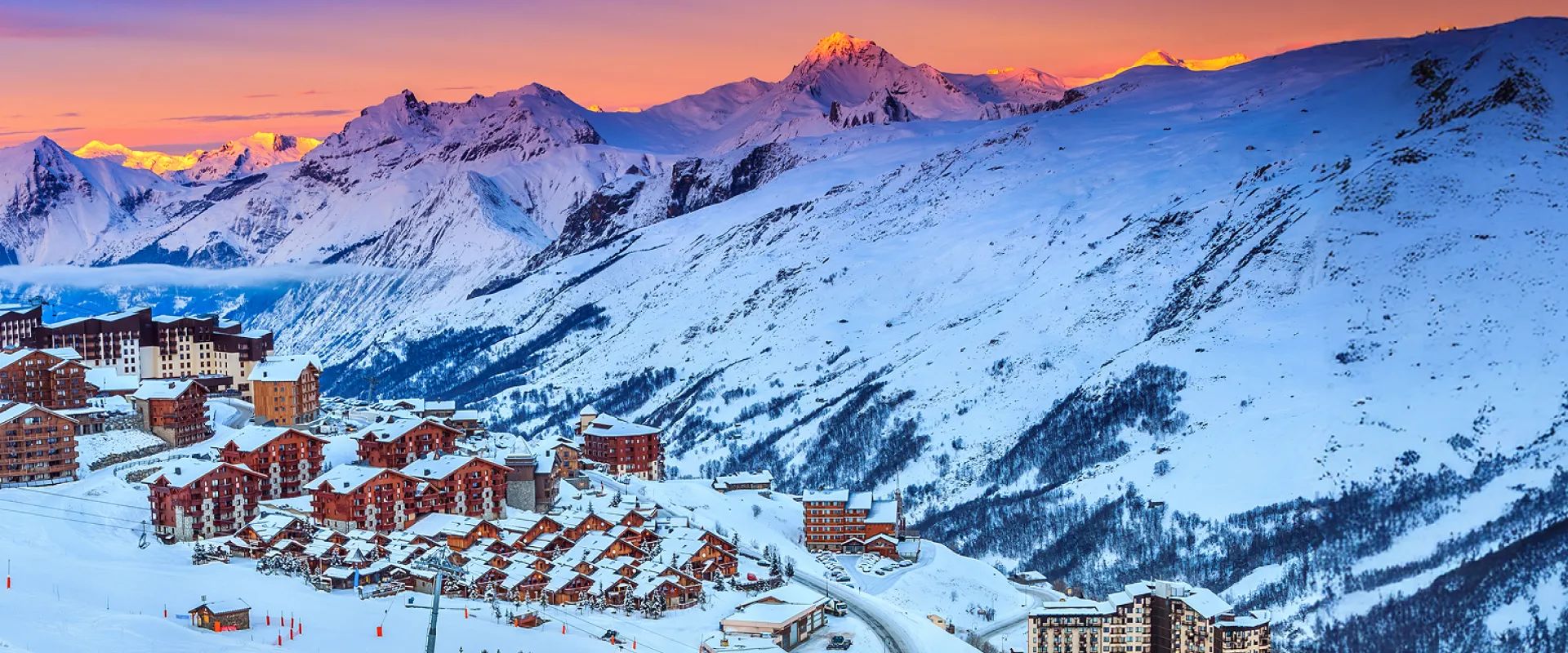 Solo skier on the slopes at a European ski resort
