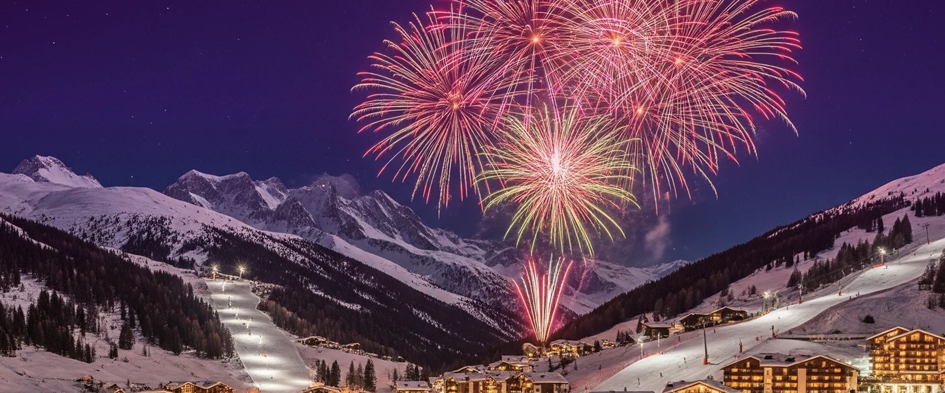 Mountain resort during a New Year ski holiday