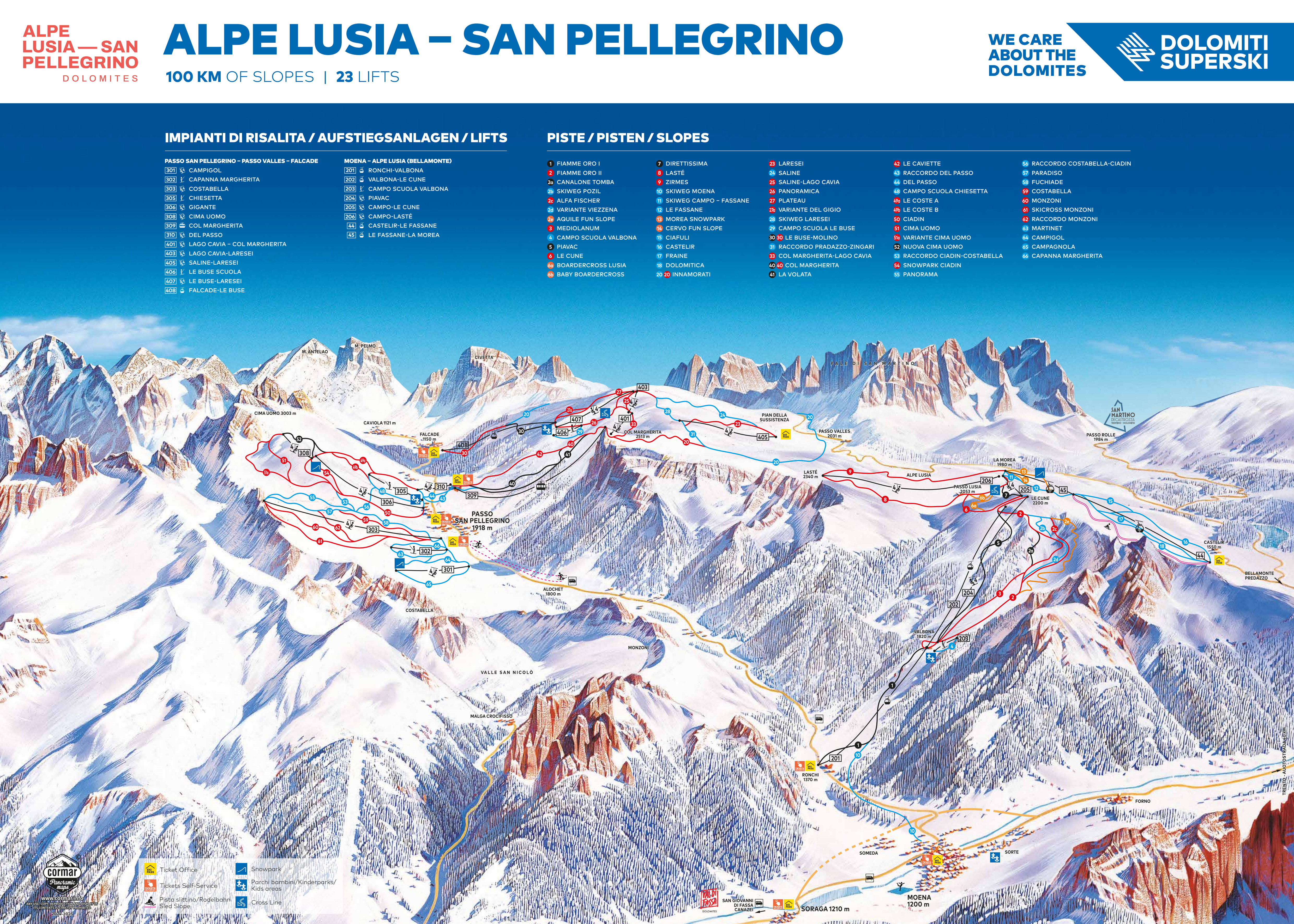 Moena - Alpe Lusia - Bellamonte piste map