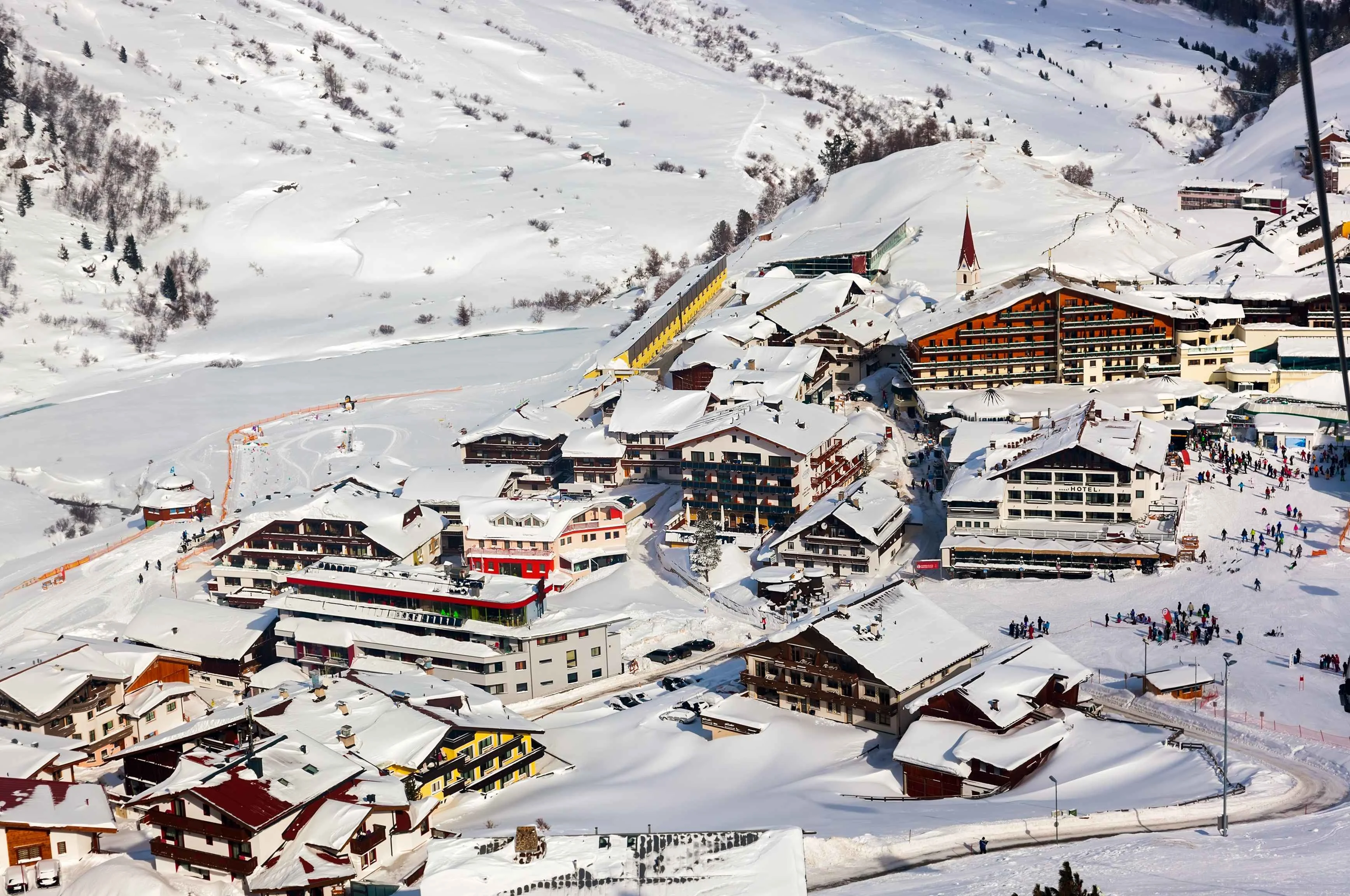 Obergurgl ski resort winter time under a blue sky