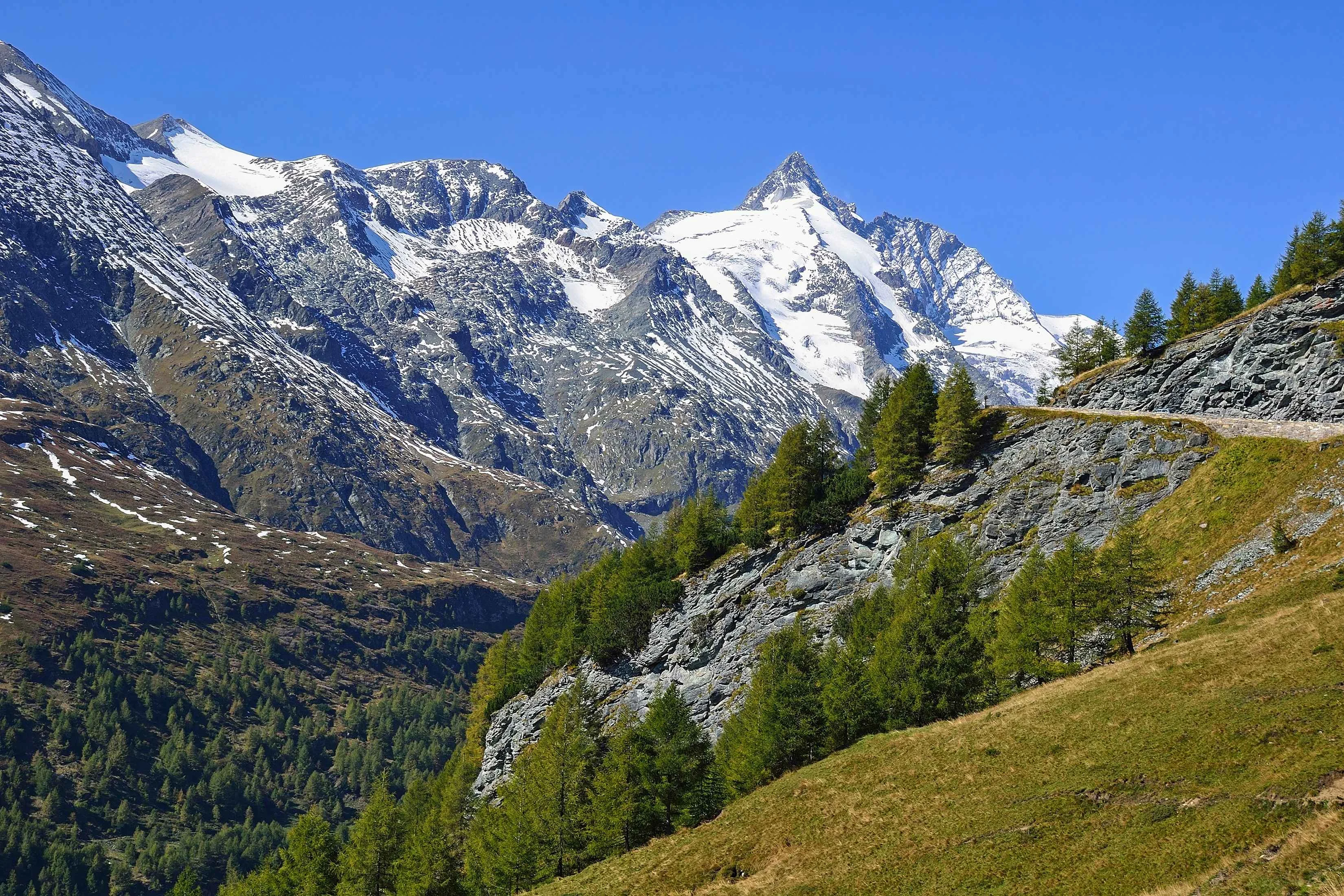 Mountain landscape view with the Grossglockner mountain in the background