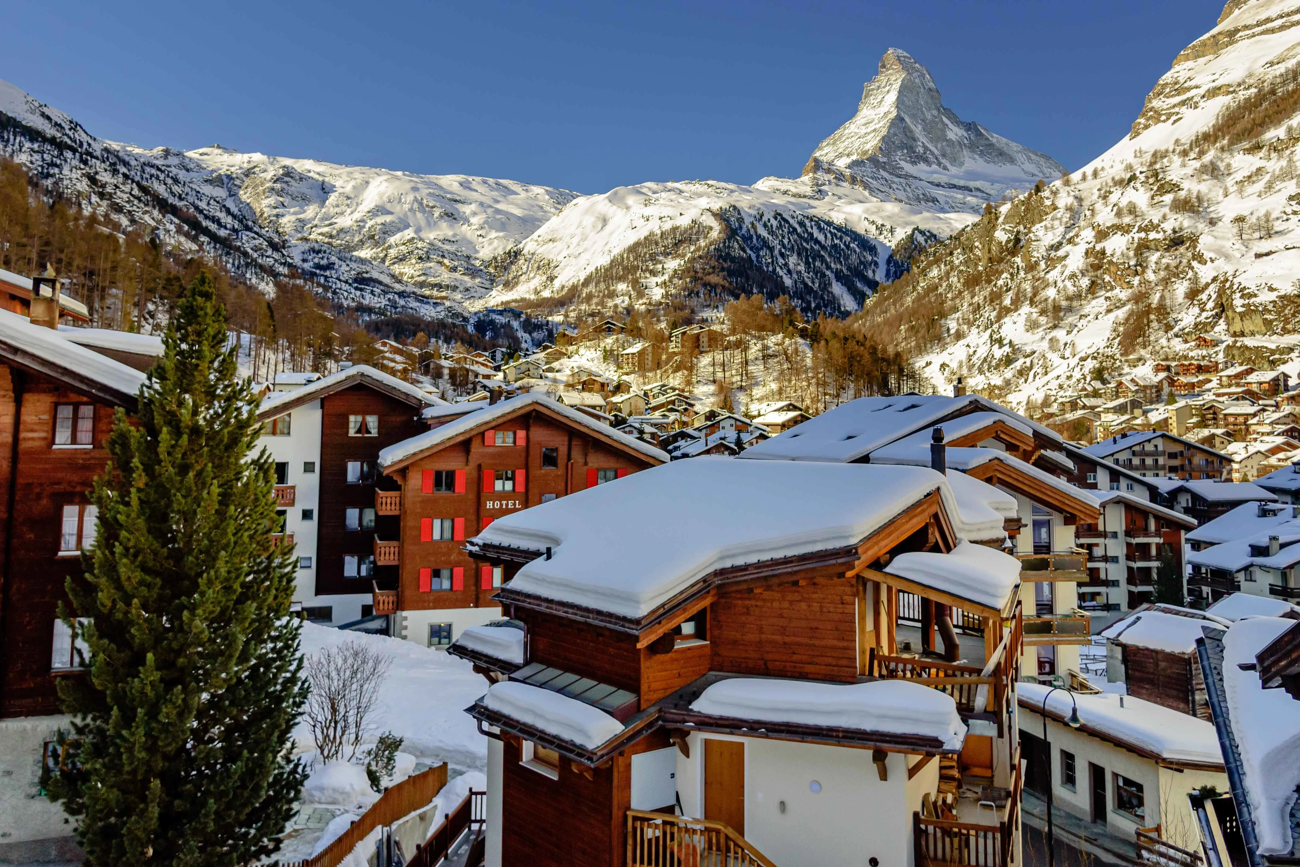 Zermatt ski resort in Switzerland during winter time