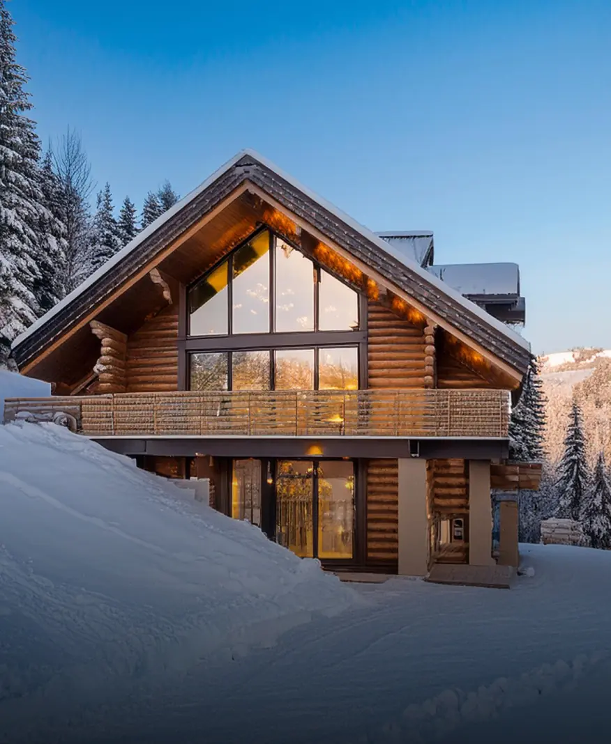 Luxury ski chalet in a snowy landscape