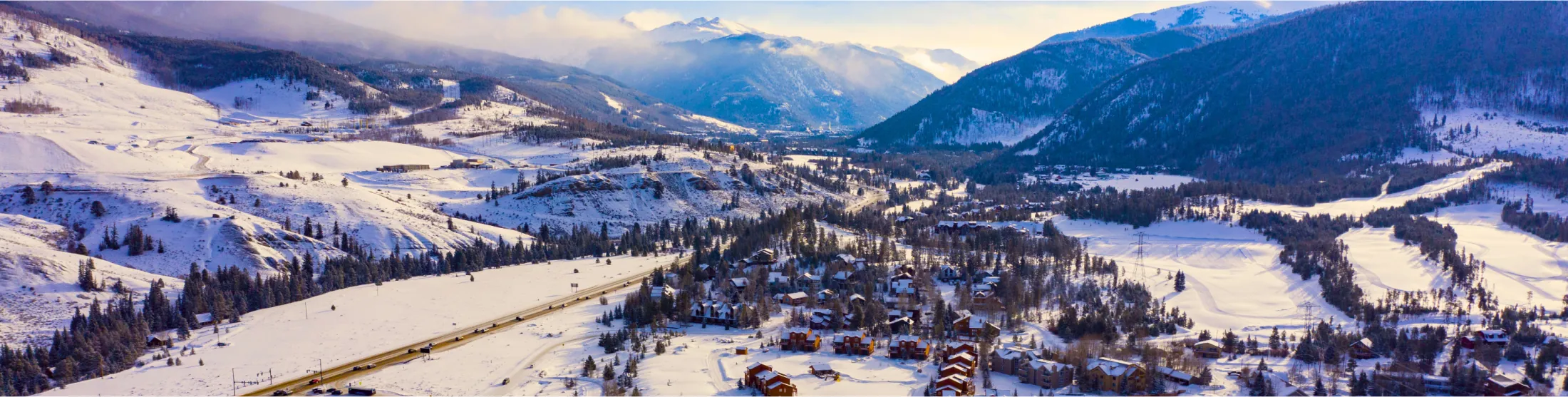 Aerial view of keystone resort in winter time