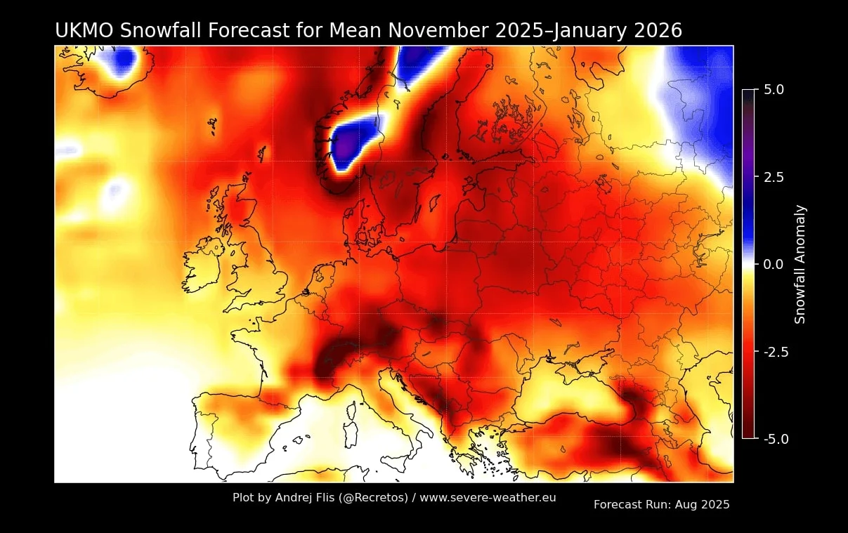 UKMO winter snowfall forecast 2025-2026 Europe seasonal average UKMO winter snowfall forecast 2025-2026 europe seasonal average