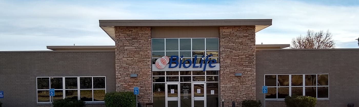 Sunrise at entrance of BioLife Plasma Services plasma donation center ...