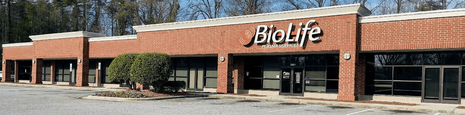 Plasma Center In Greenville North Carolina Front entrance of BioLife Plasma Services plasma donation center in