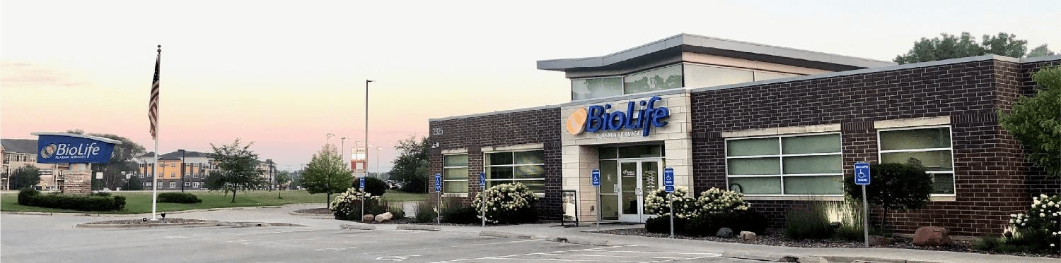 Standard BioLife Plasma Services sign and plasma donation center.