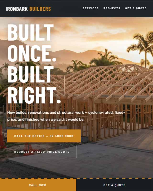 Screenshot of the Tradie Site example site