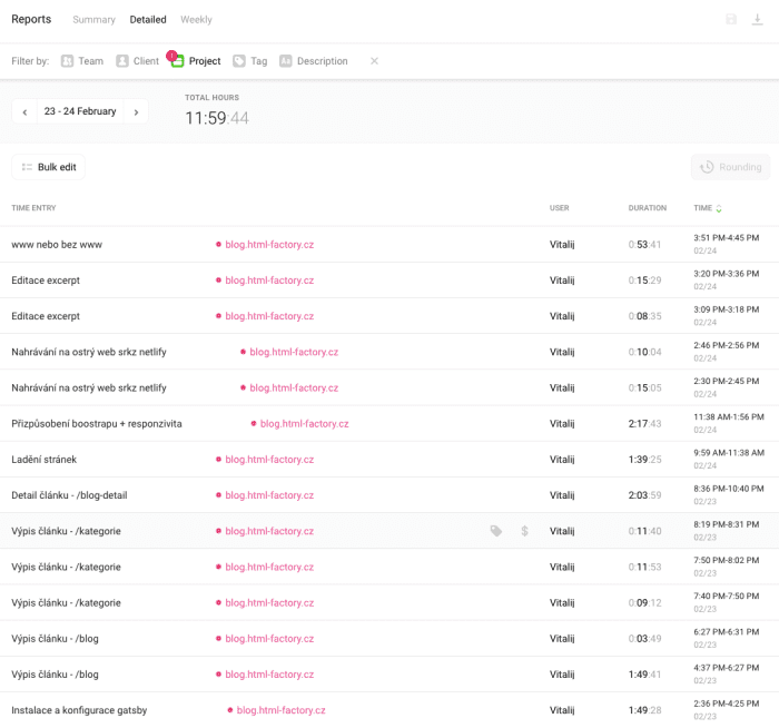 Doba realizace blogu toggle