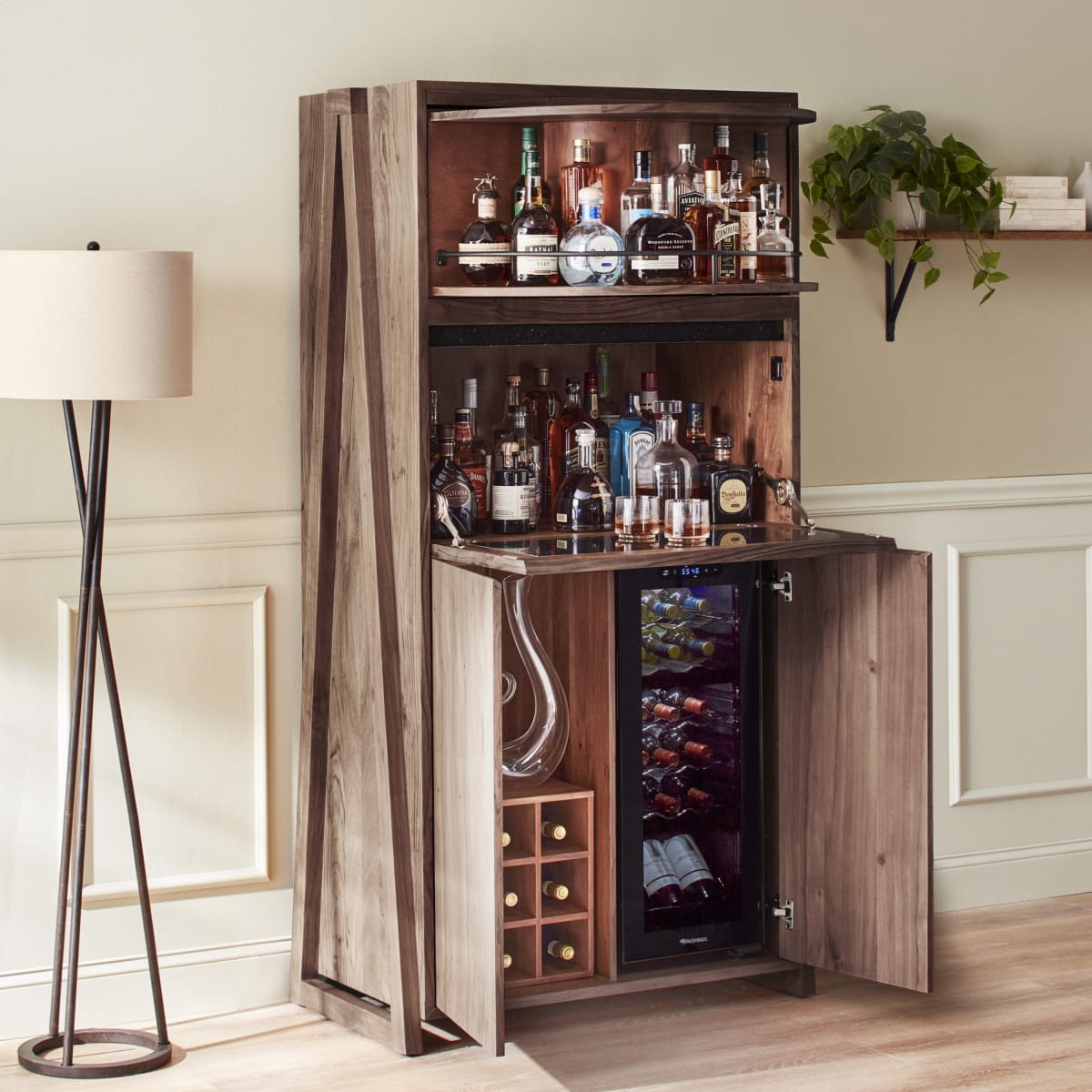 Carousel Acacia Wood Bar Cabinet with 18 Bottle Cool Compressor by Wine Enthusiast, image size:1200x1200