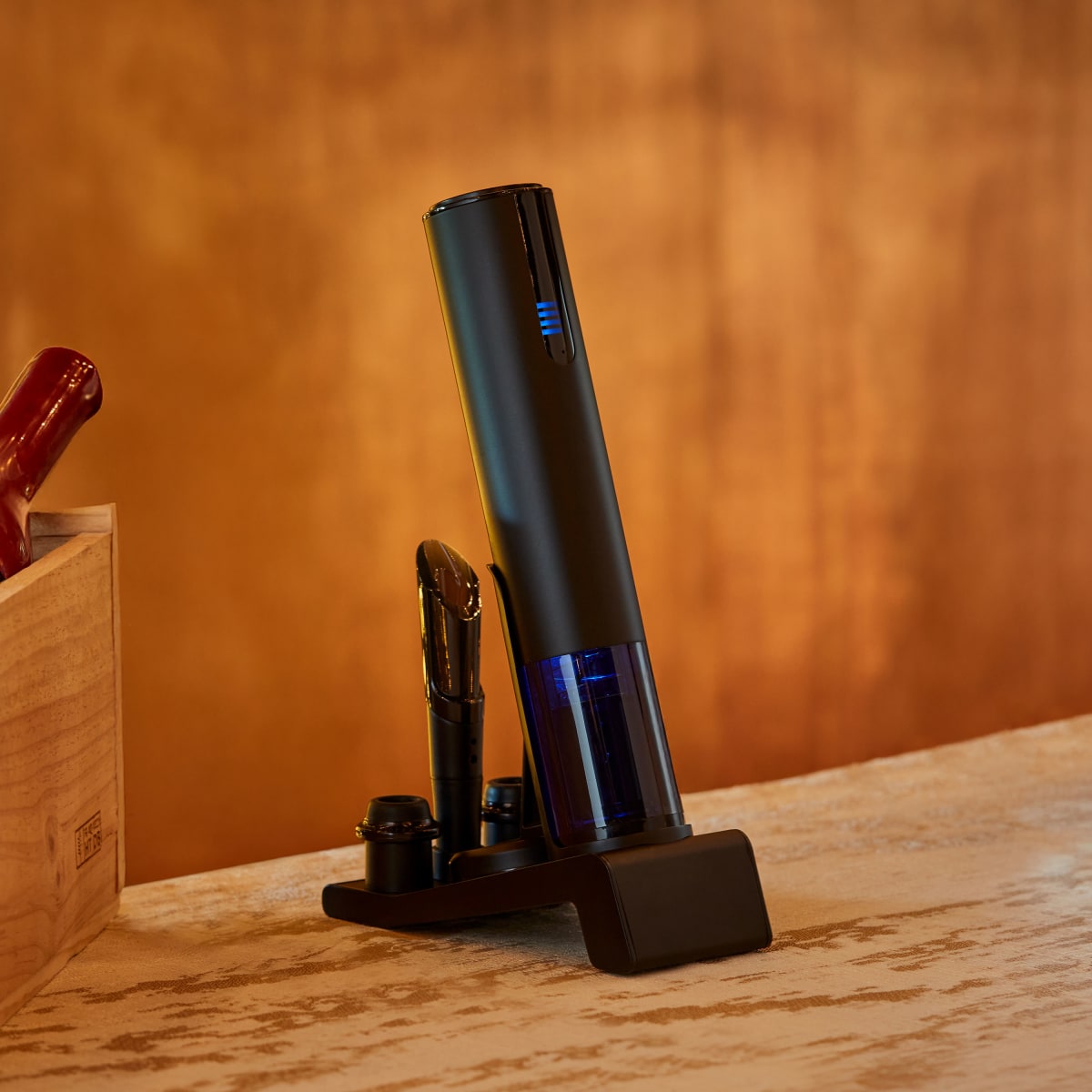 Electric Blue 1 Automatic Black Wine Opener & Preserver Set