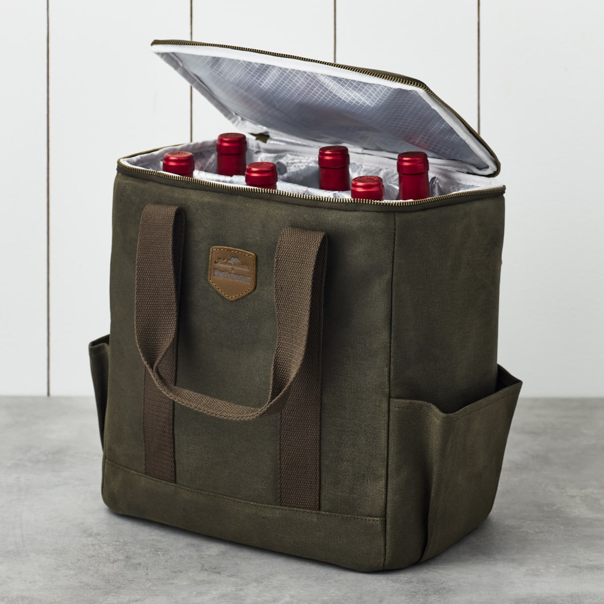 Crescent Spirits Bar Cabine6-Bottle Waxed Canvas and Leather Cooler Wine Bagt