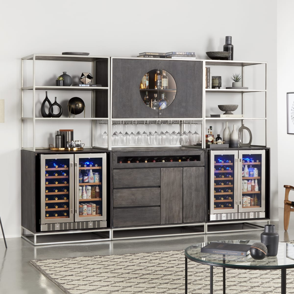 Lodi Bar Center With Wine and Beverage Cooler