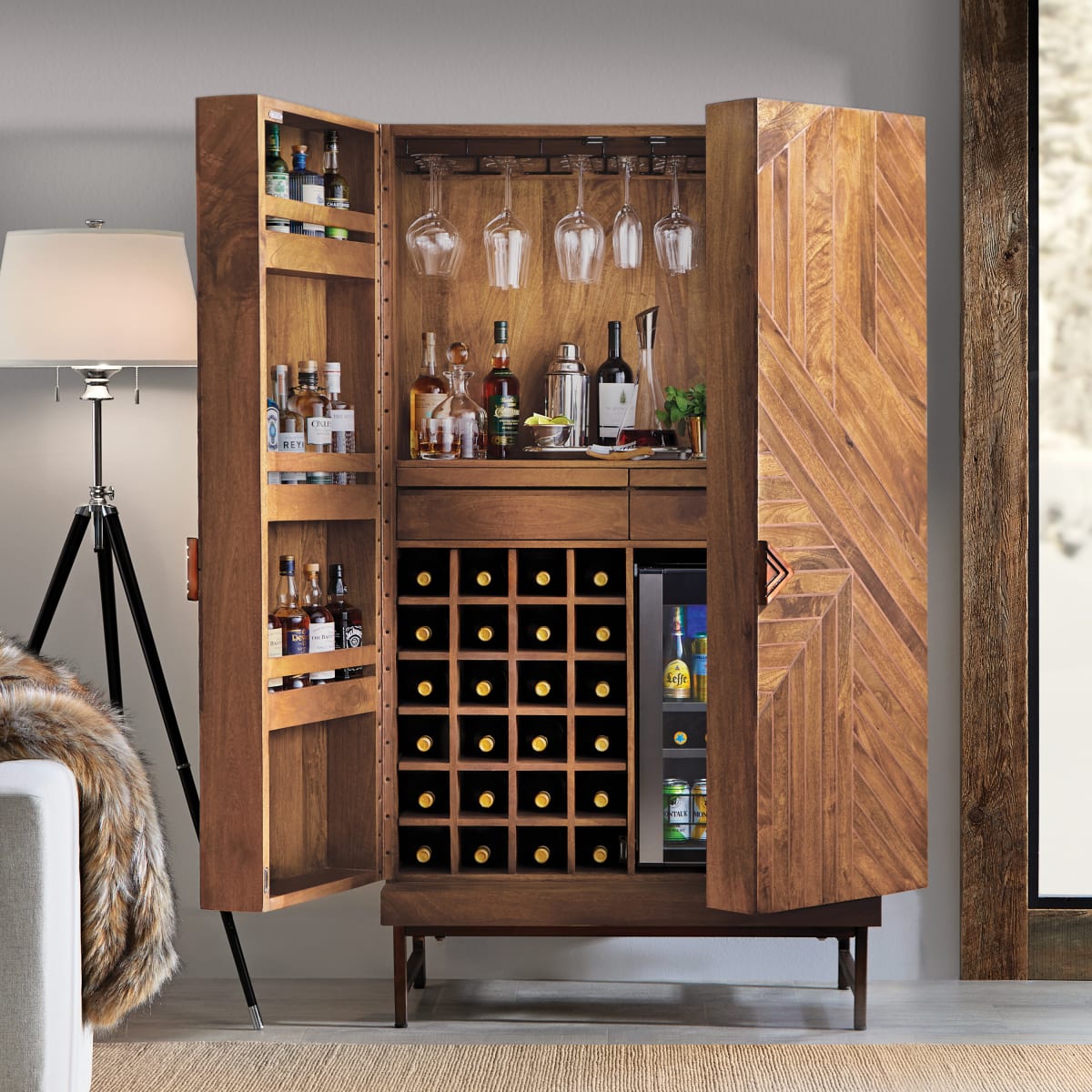 Image of Cheverny Metal Inlay Bar Cabinet With Beverage Center by Wine Enthusiast Image of Cheverny Metal Inlay Bar Cabinet With Beverage Center by Wine Enthusiast