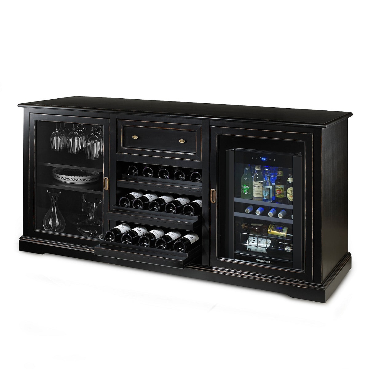 Image of Siena Wine Credenza (Nero) with Compressor Beverage Center by Wine Enthusiast