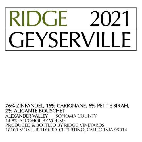 Ridge 2021 Geyserville, Alexander Valley
