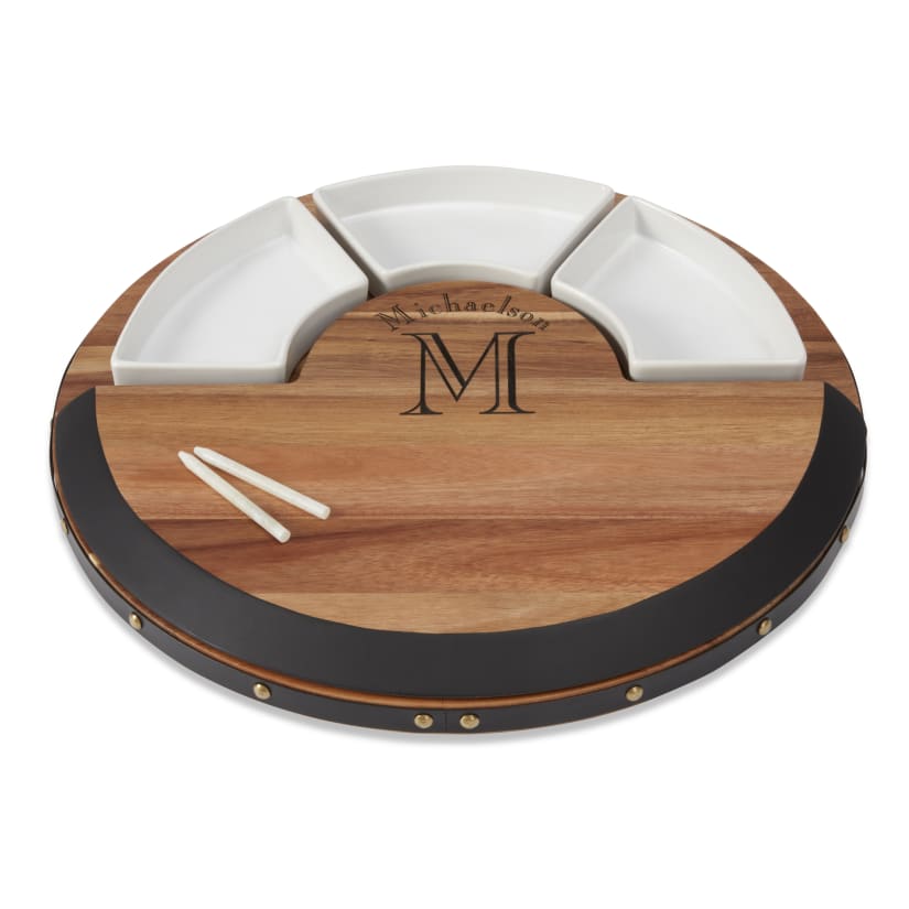 Wine Enthusiast Barrel-Inspired Acacia Wood and Chalkboard Swivel Cheeseboard - Thumbnail 4