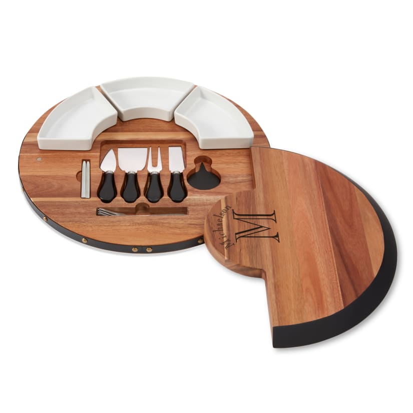 Wine Enthusiast Barrel-Inspired Acacia Wood and Chalkboard Swivel Cheeseboard - Thumbnail 3
