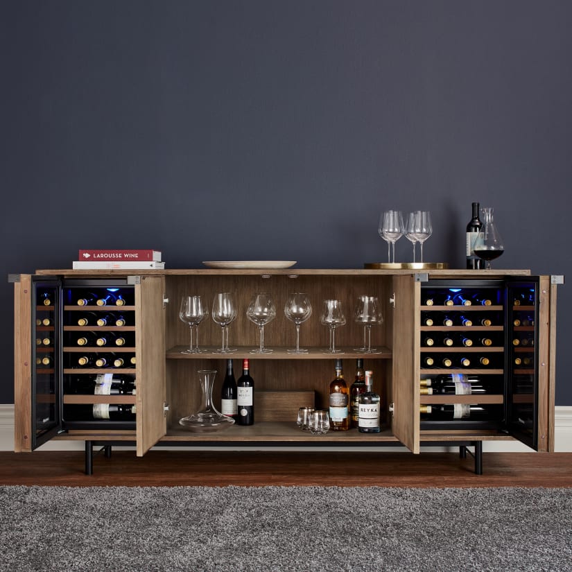 Loire American Oak Wine Credenza 2 Integrated Wine Coolers