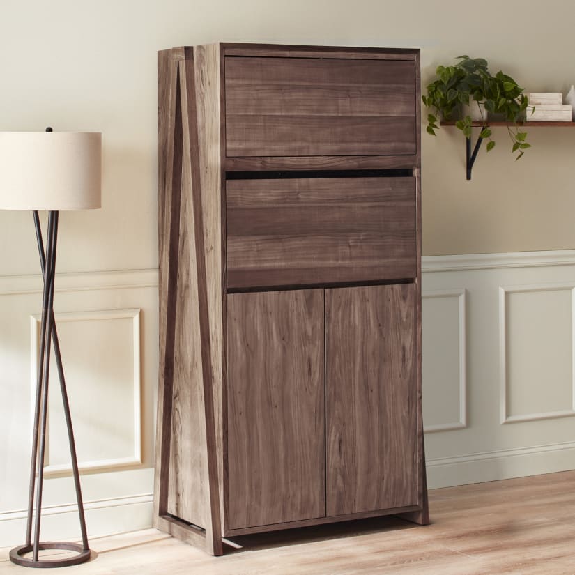 Carousel Acacia Wood Bar Cabinet With 18 Bottle Cool Compressor