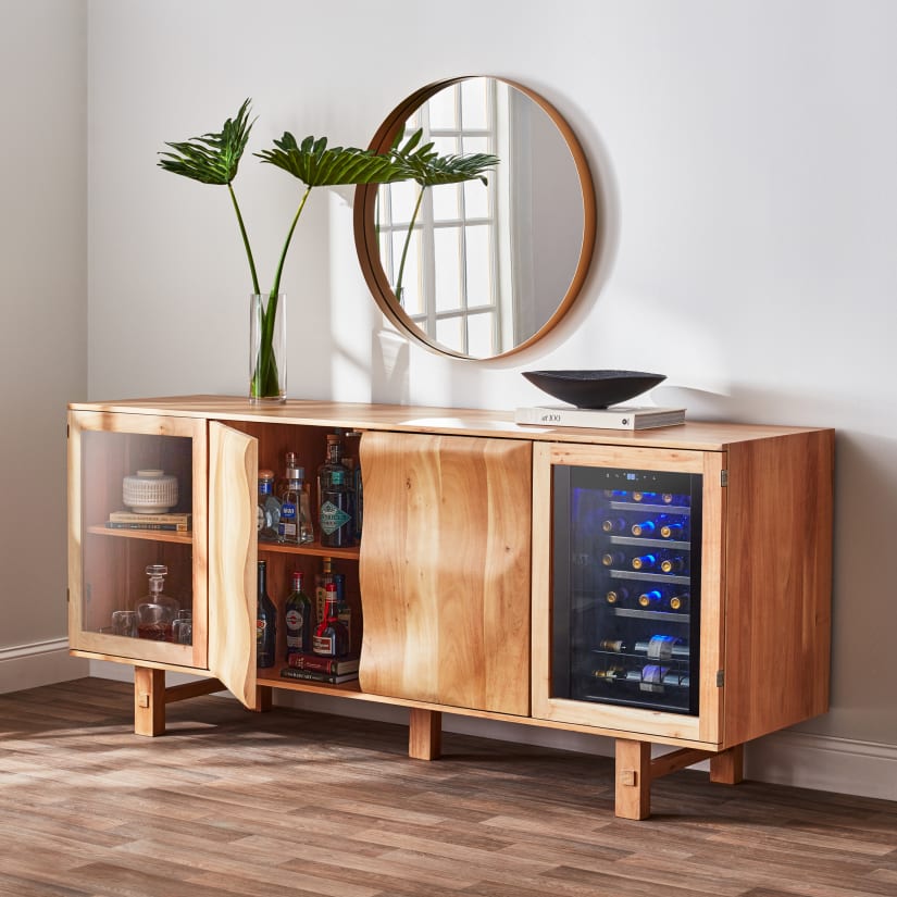 Aya Wave Wine Credenza With 20 Bottle Evolution Wine Refrigerator