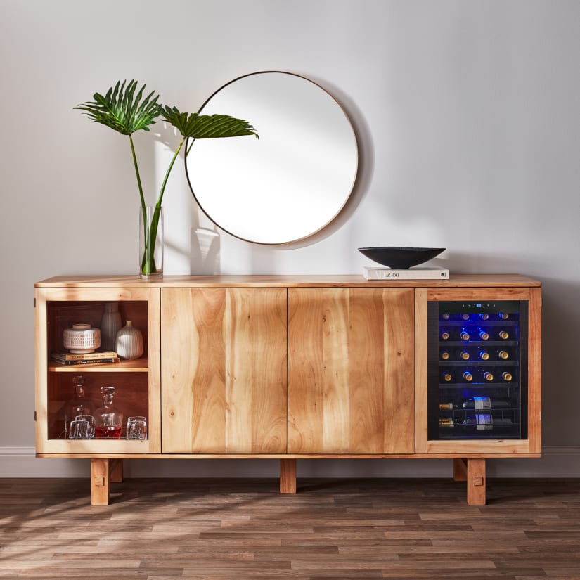 Aya Wave Wine Credenza With 20 Bottle Evolution Wine Refrigerator