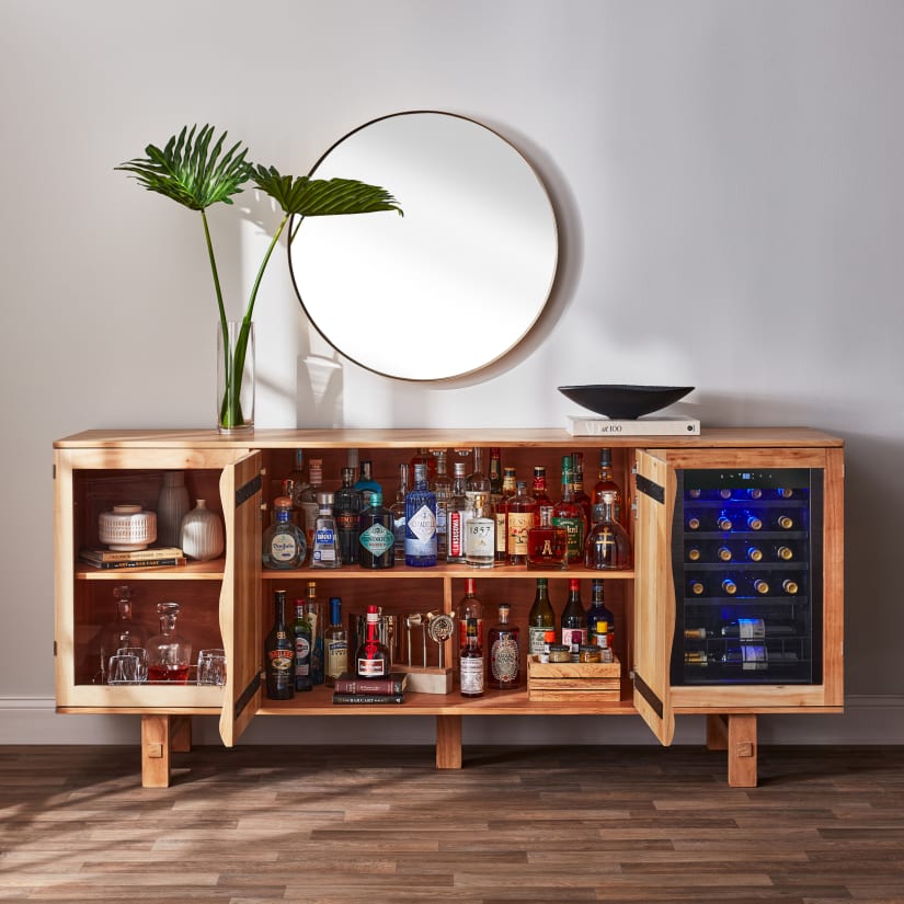 Aya Wave Wine Credenza With 20 Bottle Evolution Wine Refrigerator