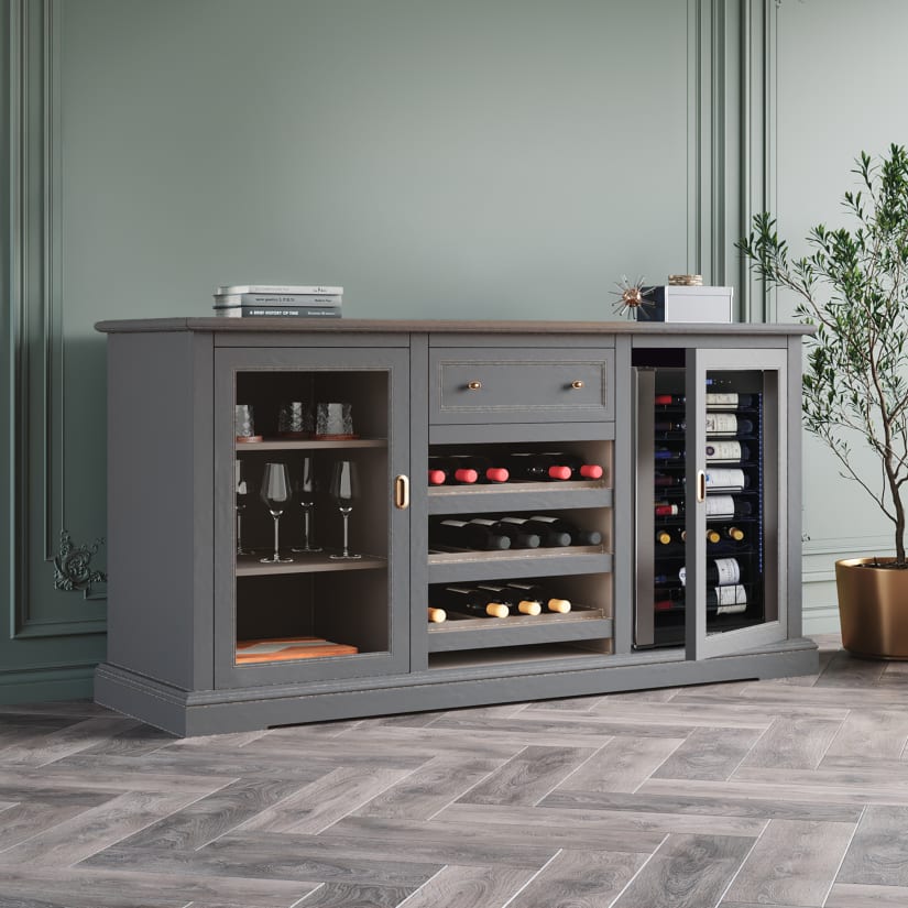 Siena Wine Credenza with Cooling Storage Option (Antique Gray)