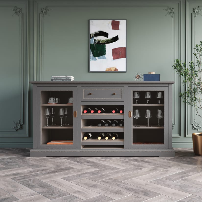 Siena Wine Credenza with Cooling Storage Option (Antique Gray)