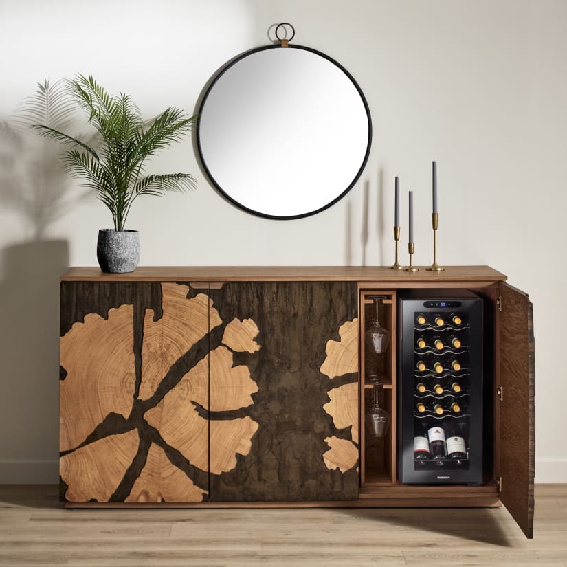 Sonora Oak Mosaic 76” Wine Sideboard With Cooling Storage Option