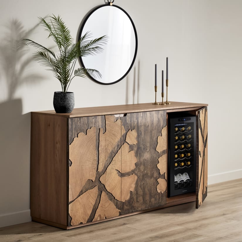 Sonora Oak Mosaic 76” Wine Sideboard With Cooling Storage Option