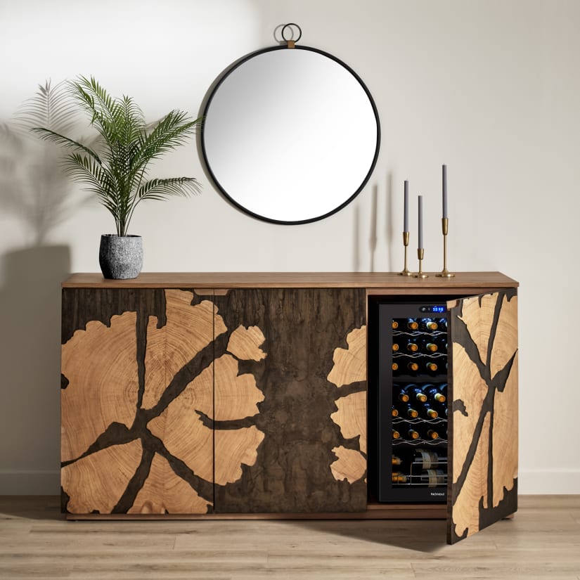 Sonora Oak Mosaic Sideboard With 32 Bottle Wine Cooler