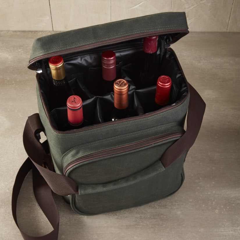 Canvas Wine Tote Bag For 6 Bottles - Reusable Carrier With Dividers For Travel & Picnics