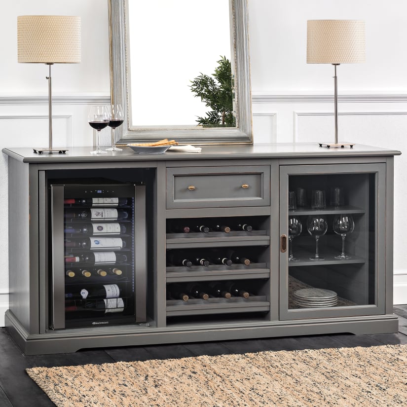 Siena Credenza Gray with VinoView 28 Bottle Wine Cellar