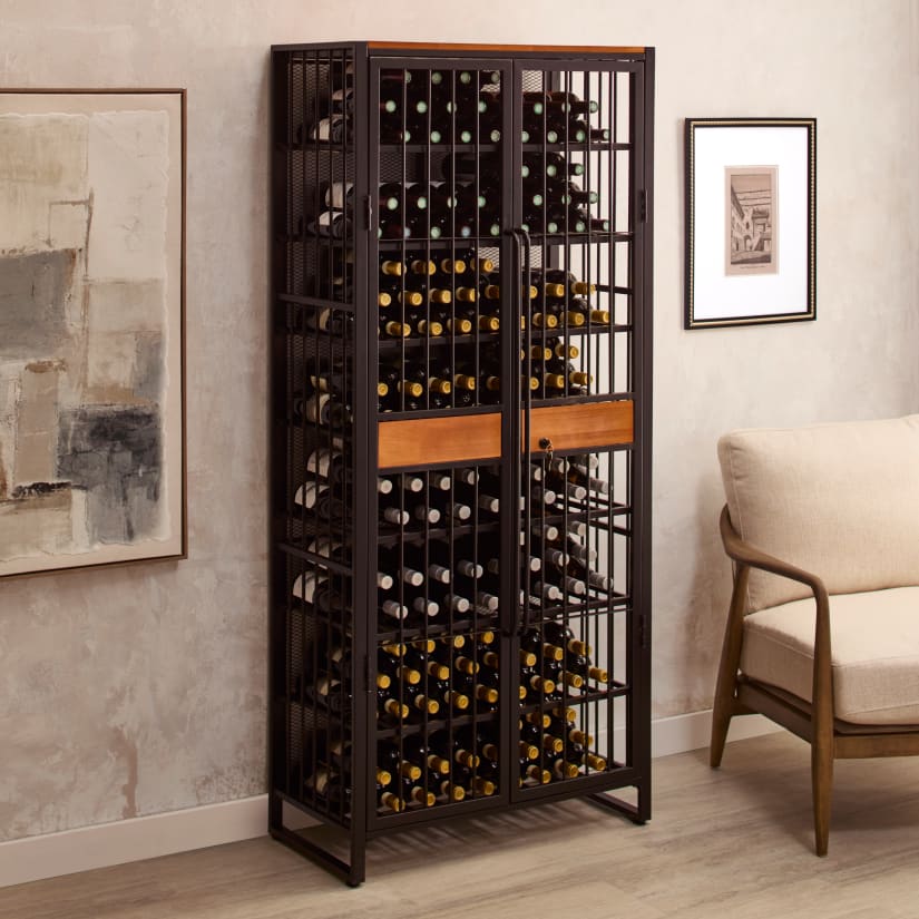 Wine Enthusiast 200-Bottle Locking Iron Wine Rack