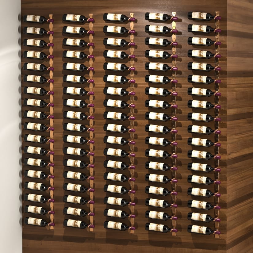 Top-down view of wine rack with many bottles