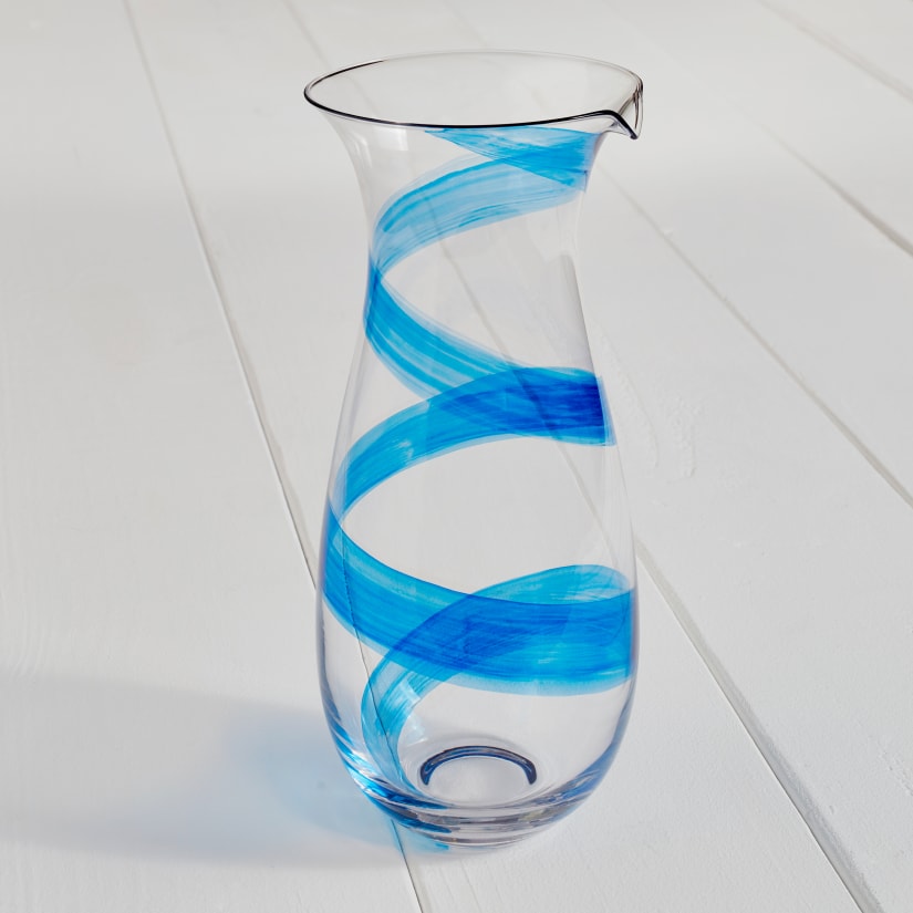 Hand-Painted Color Swirl Glass Carafe - Blue