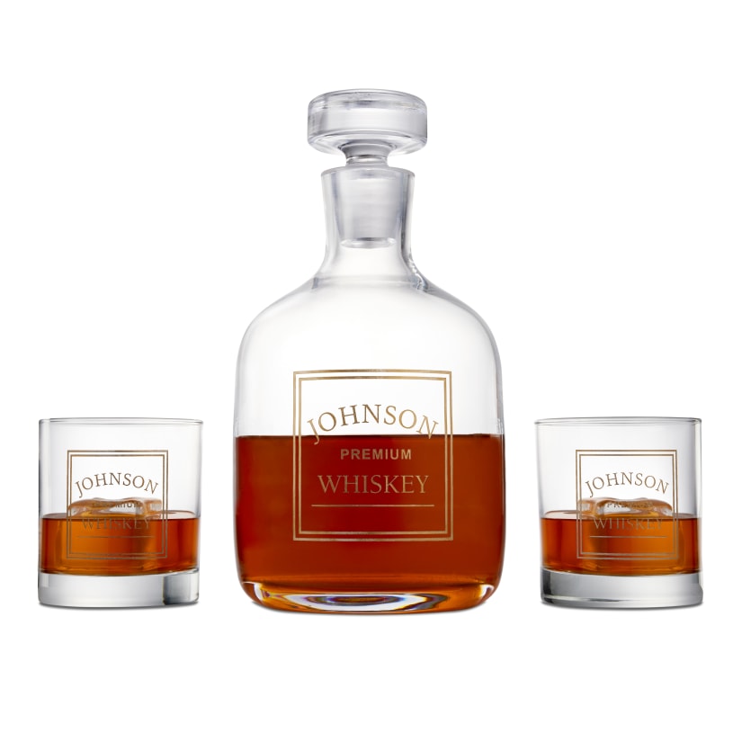 Personalized Astor Decanter and Set of 2 Astor Glasses - Johnson Design
