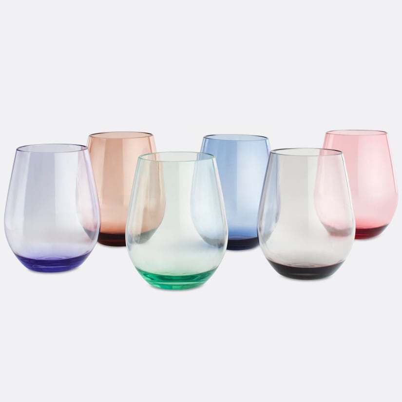 Wine Enthusiast Brilliance! Shatterproof Tritan Universal Outdoor Stemless Wine Glasses - Assorted Colors (Set of 6)