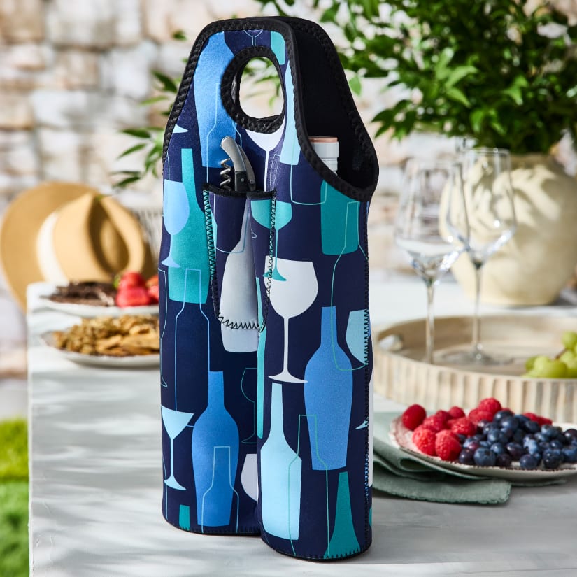 Wine Enthhusiast Navy Mod 2-Bottle Neoprene Wine Bag with Corkscrew