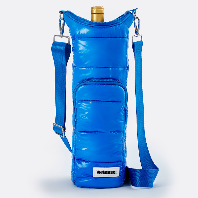 Wine Enthusiast Crossbody Insulated Puffer Wine Bag - Blue