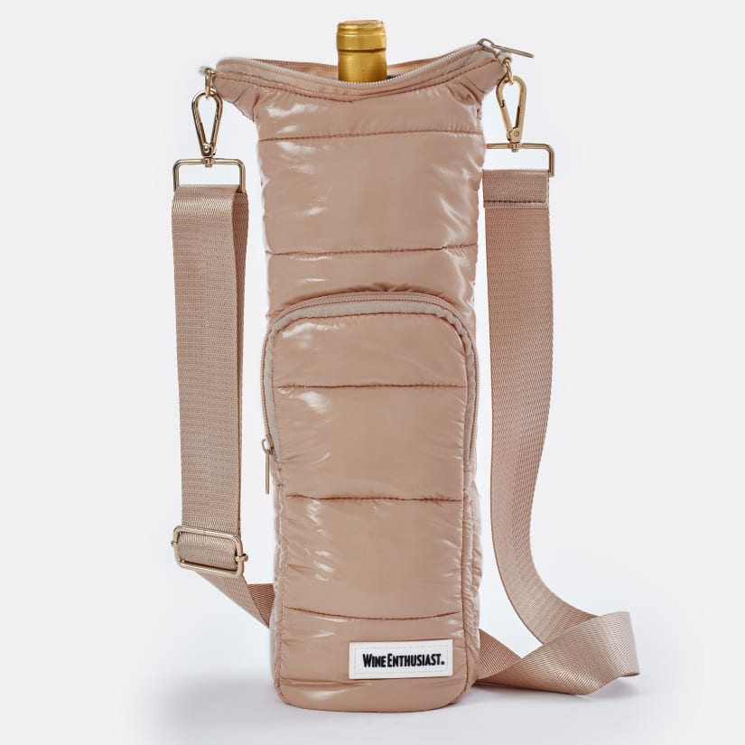 Wine Enthusiast Crossbody Insulated Puffer Wine Bag - Nude