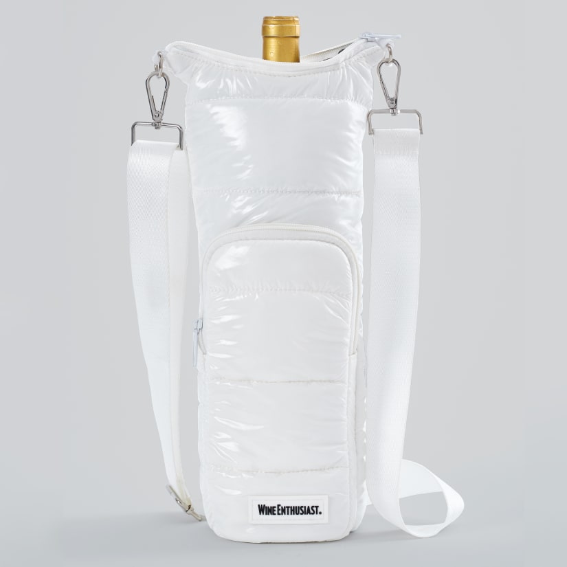 Wine Enthusiast Crossbody Insulated Puffer Wine Bag - White