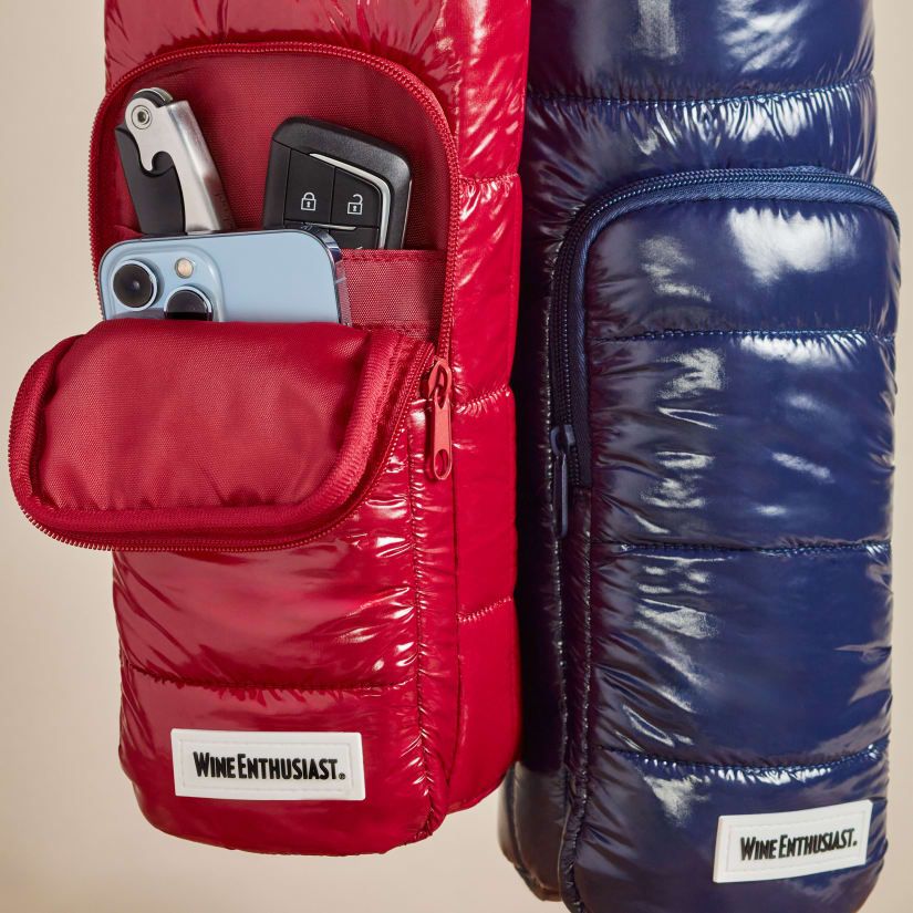 Wine Enthusiast Crossbody Insulated Puffer Wine Bag