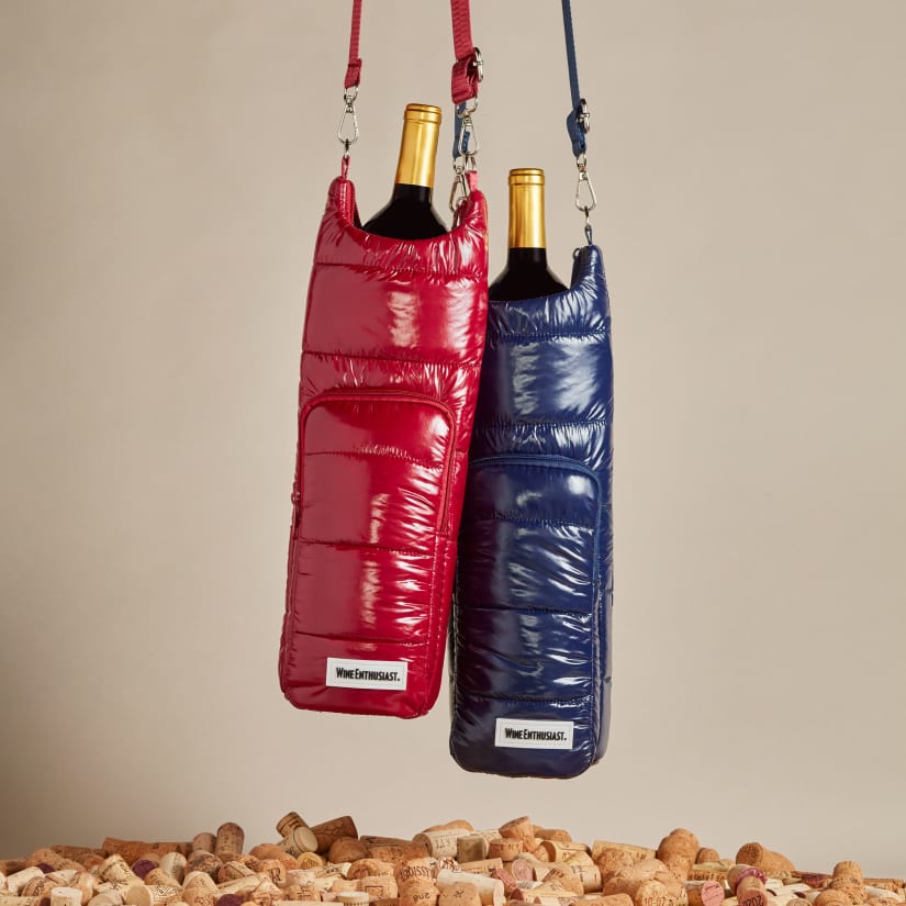 Wine Enthusiast Crossbody Insulated Puffer Wine Bag