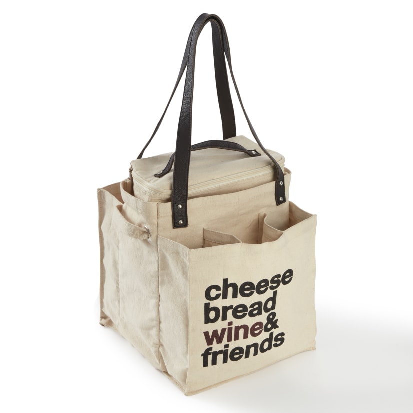 Canvas and Leather Farmer's Market Wine Bag With Removable Insulated Cooler